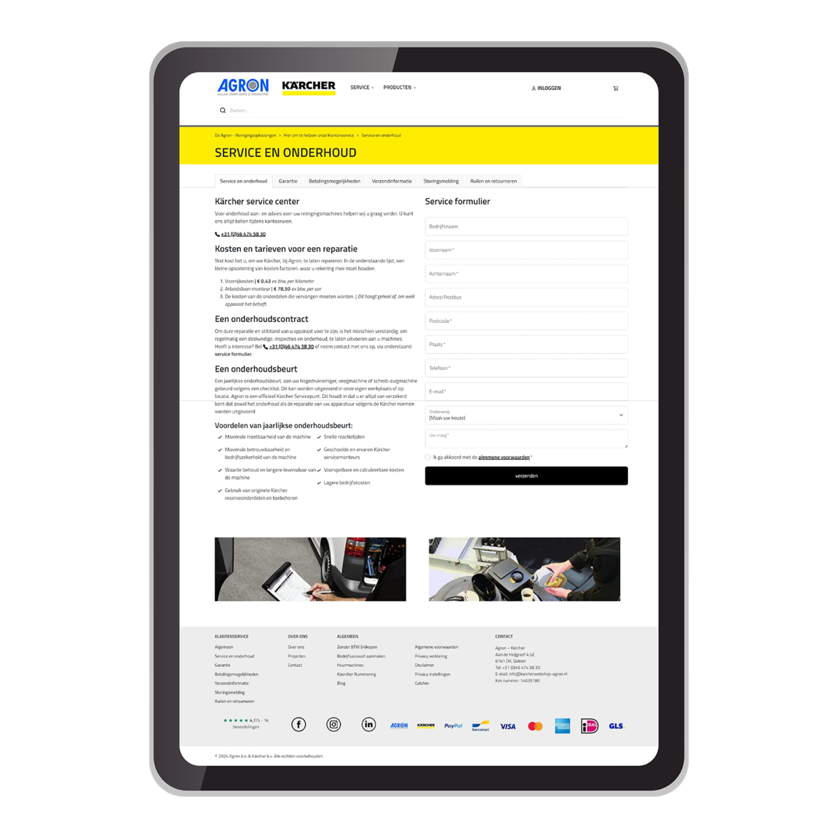 Agron Kärcher webshop — Additional services